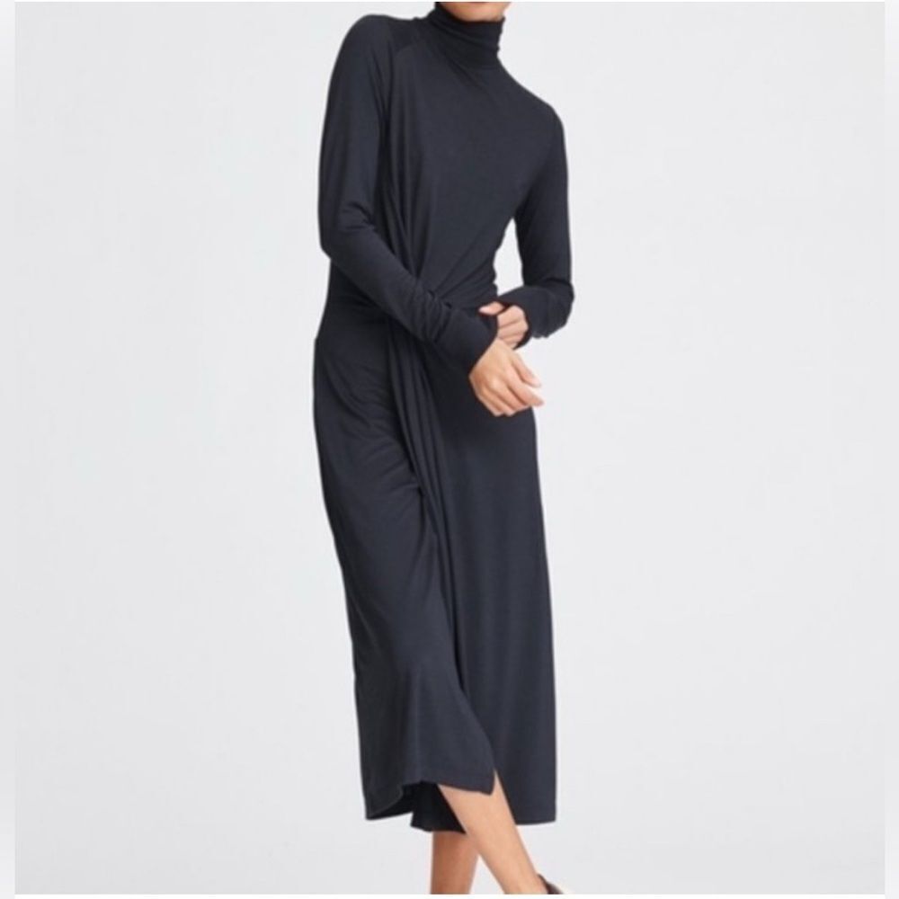Rag & Bone Shaw Black Turtleneck Long Sleeve Drape Shift Dress Size L